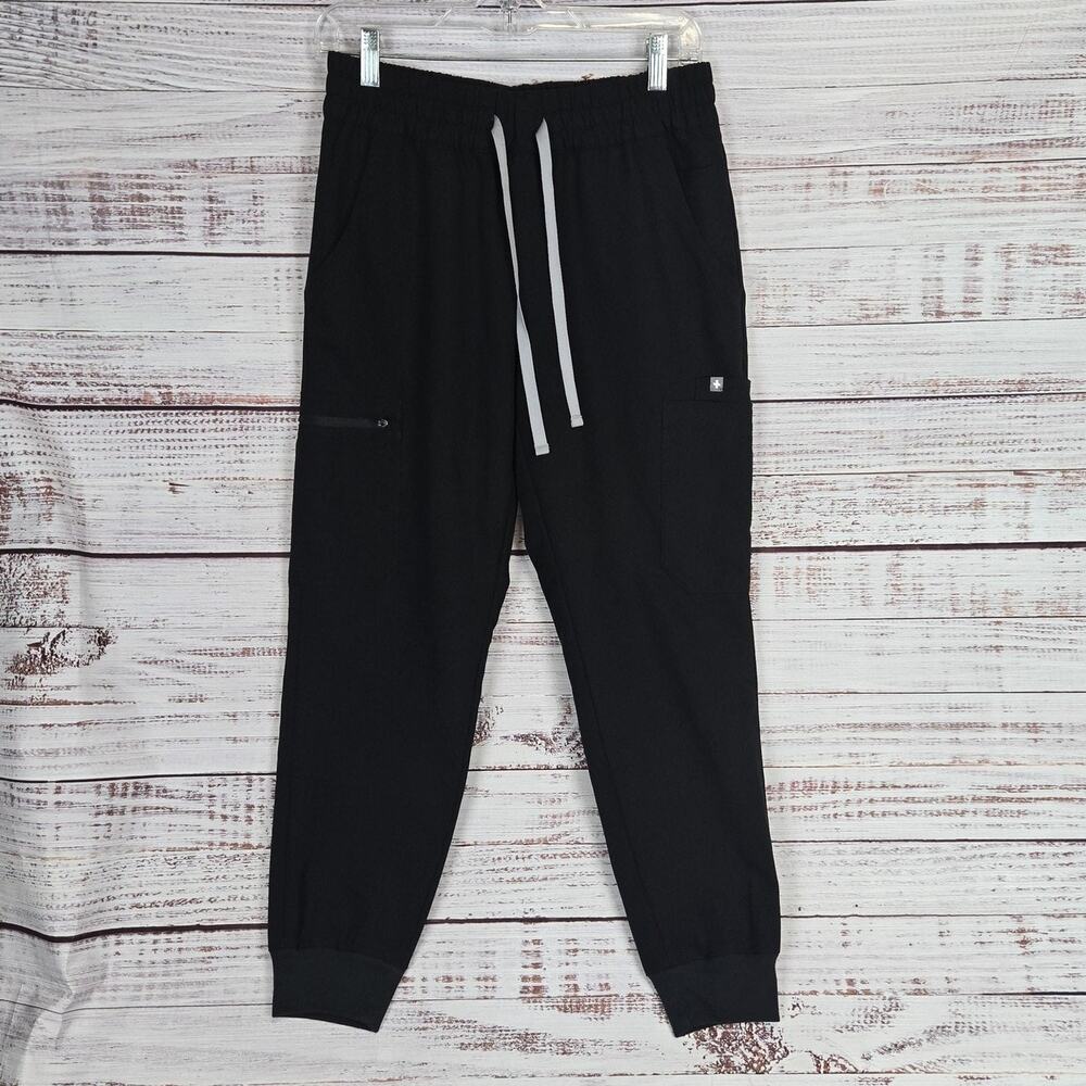 Figs Uman Womens Scrub Pants Size S/P Black Tech Relaxed Jogger Medical Surg Vet